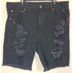 American Eagle Men's Distressed Black Denim Shorts – Size 38 – Frayed Hem – EUC